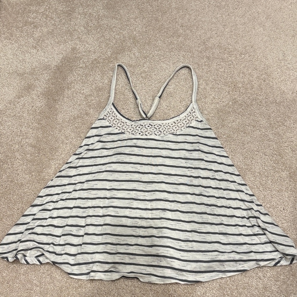 Hollister Black and White Striped Camisole with Lace Accent